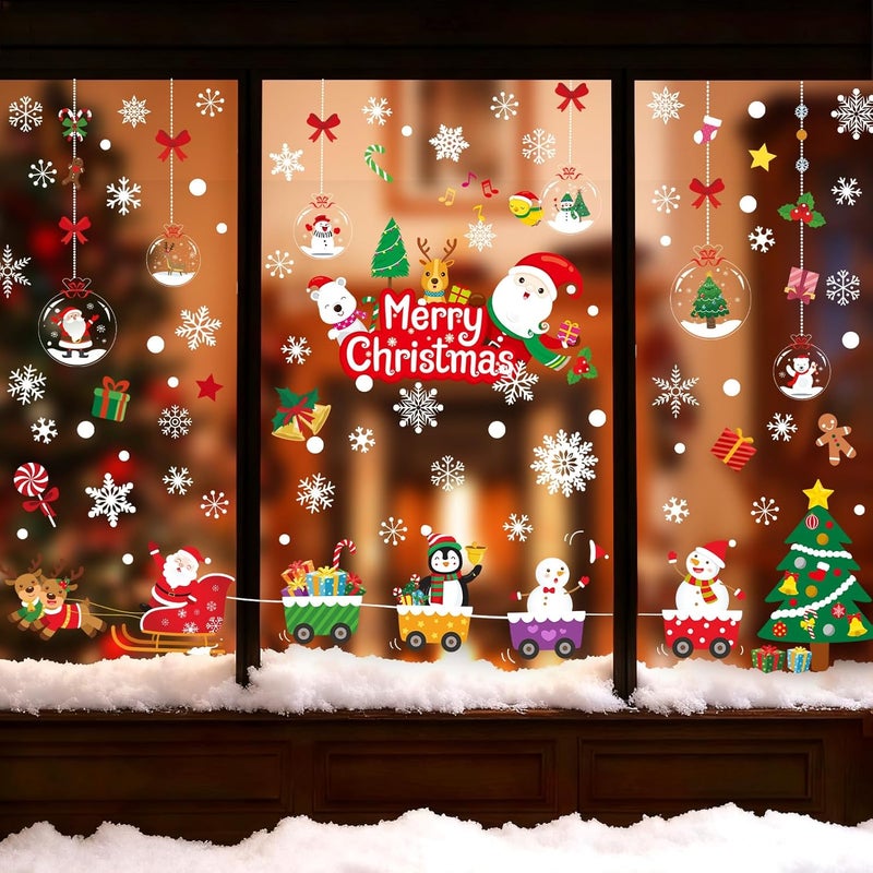Pseutio 175 PCS Christmas Window Clings Xmas Decals Stickers for Christmas Window Decorations - Image 1